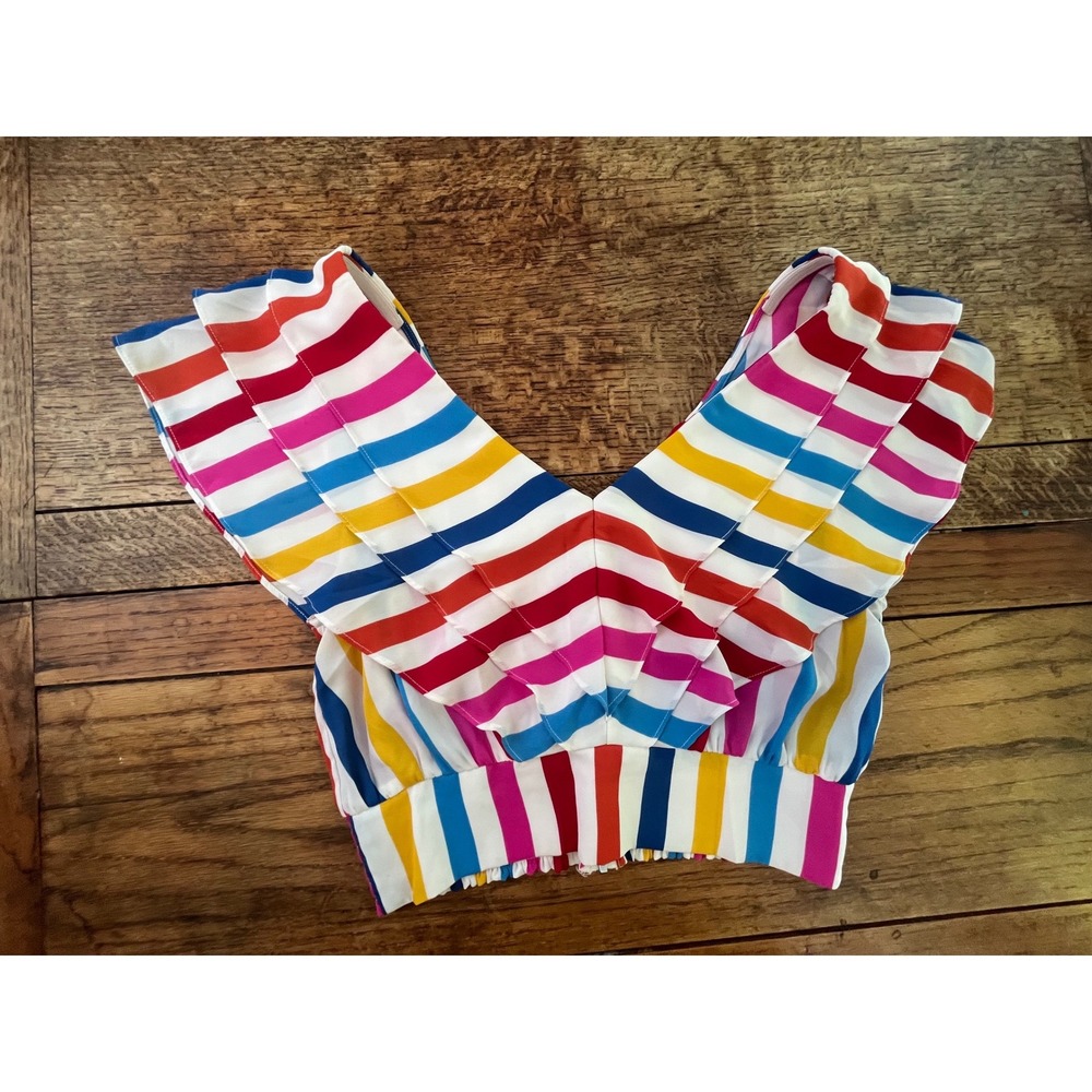 RTR RETIRED Color Me Courtney striped ruffle shirred top